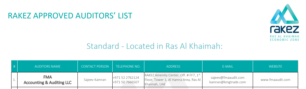 RAKEZ APPROVED AUDITORS